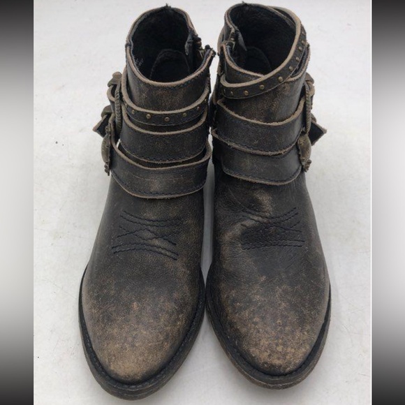 Corral Distressed Concho Multi Buckle Brown Ankle Boots Size 6 - Picture 1 of 6